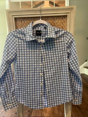 johnnie-O Blue and White Gingham Button-Down Shirt